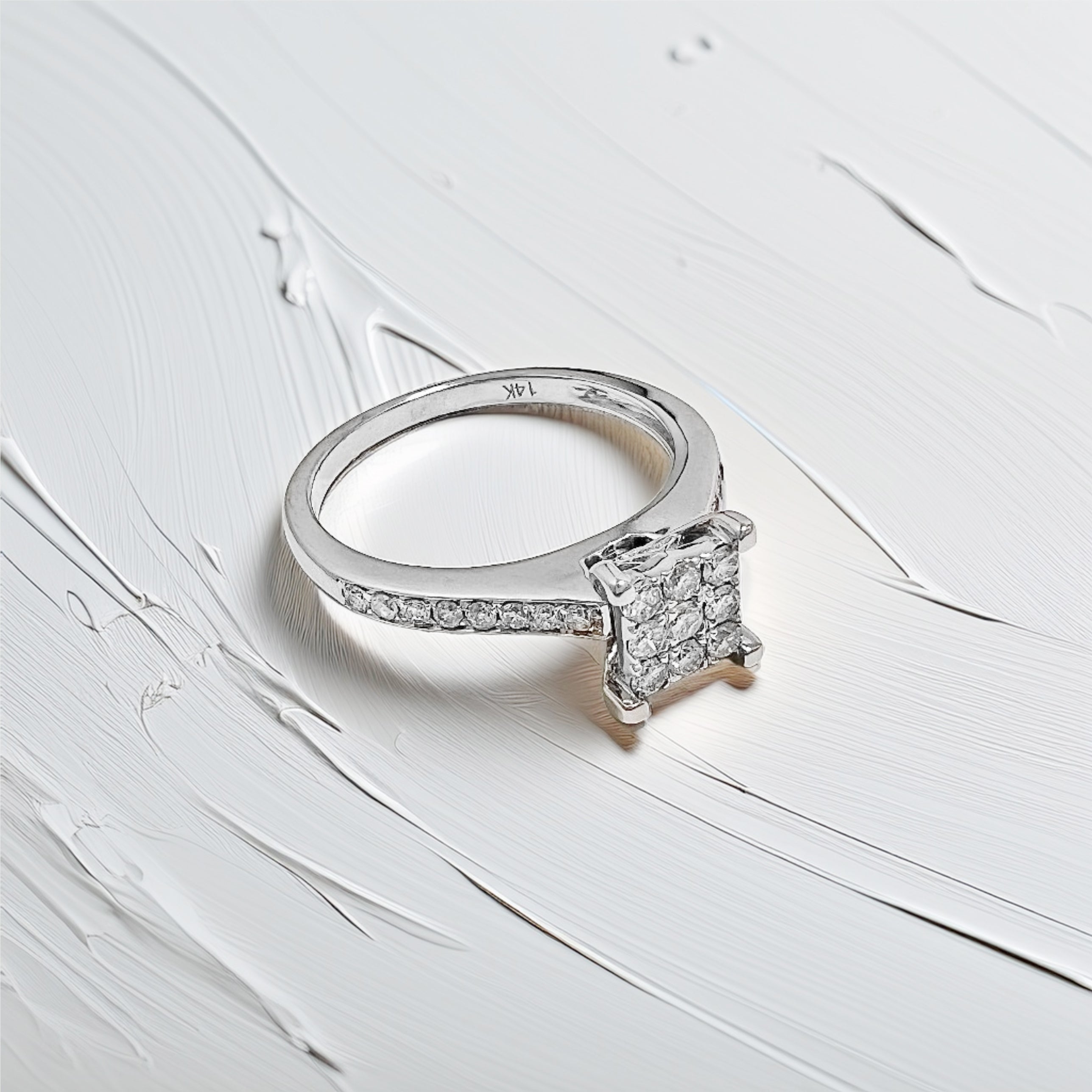 Square Shape Diamond Cluster Engagement Ring 0.40tcw