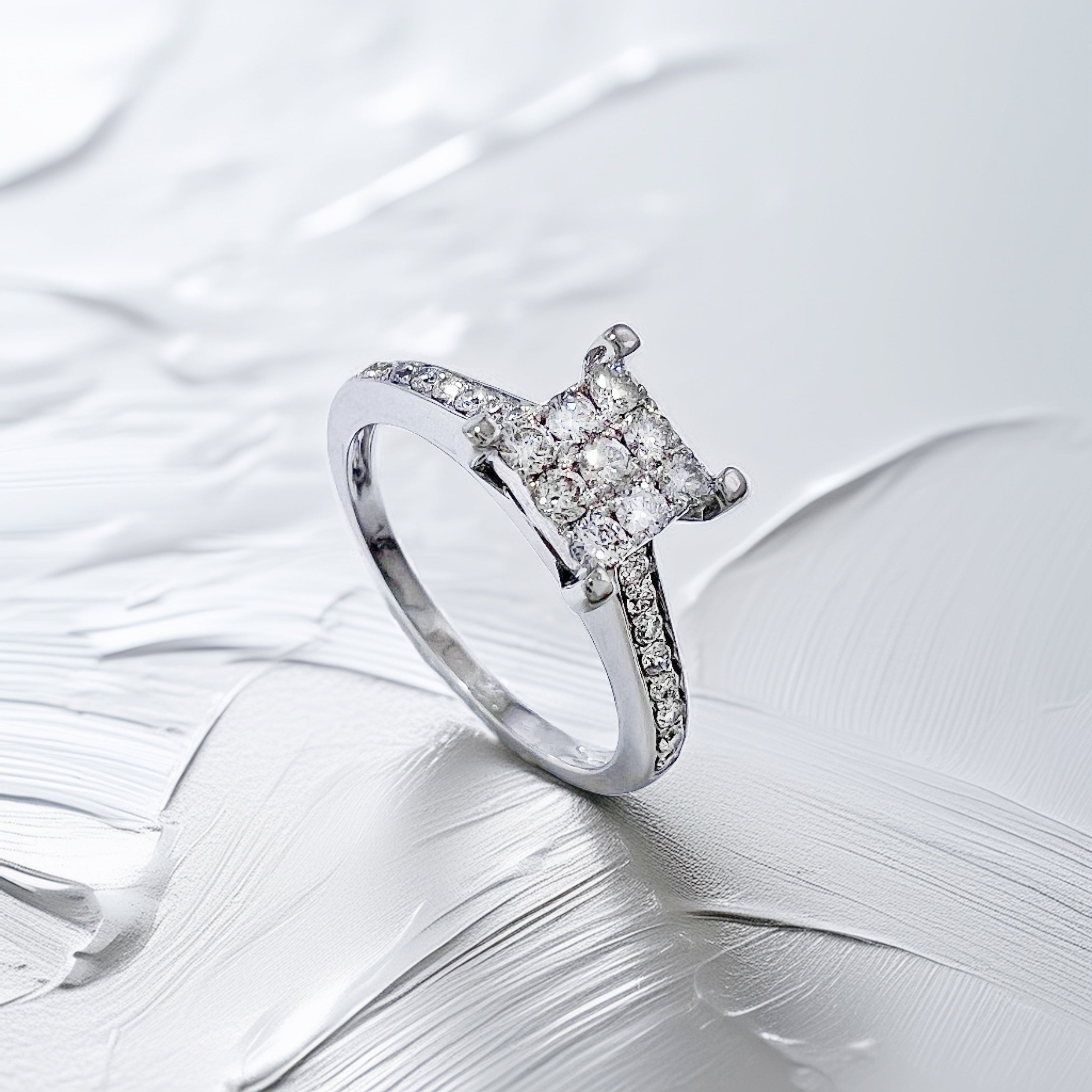 Square Shape Diamond Cluster Engagement Ring 0.40tcw