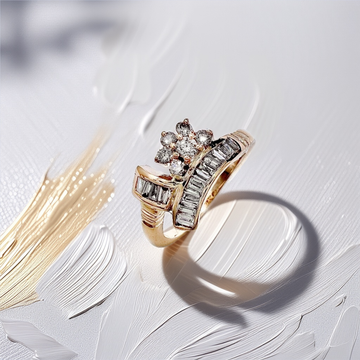 Tapered Baguette & Round Flower Diamond Ring
