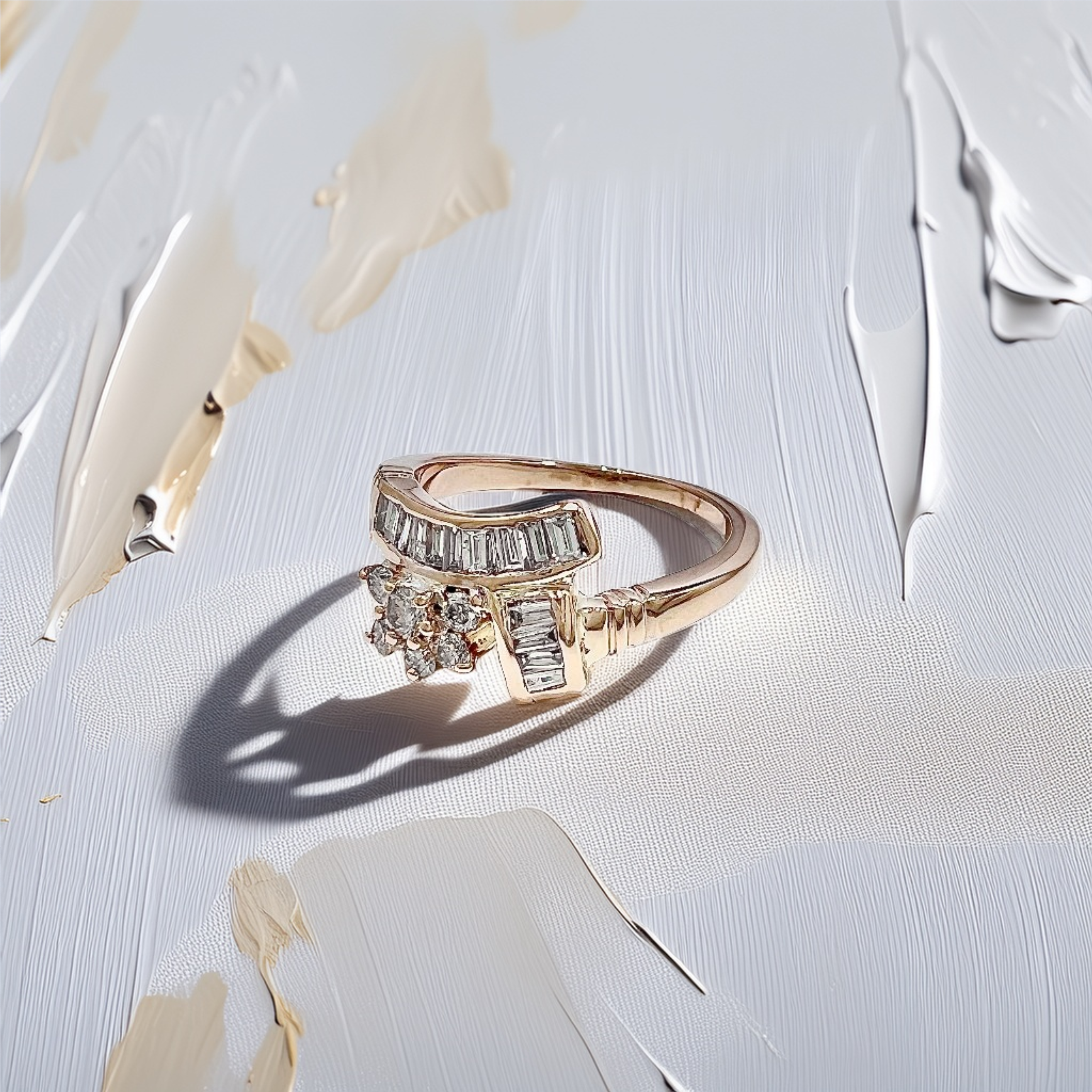 Tapered Baguette & Round Flower Diamond Ring