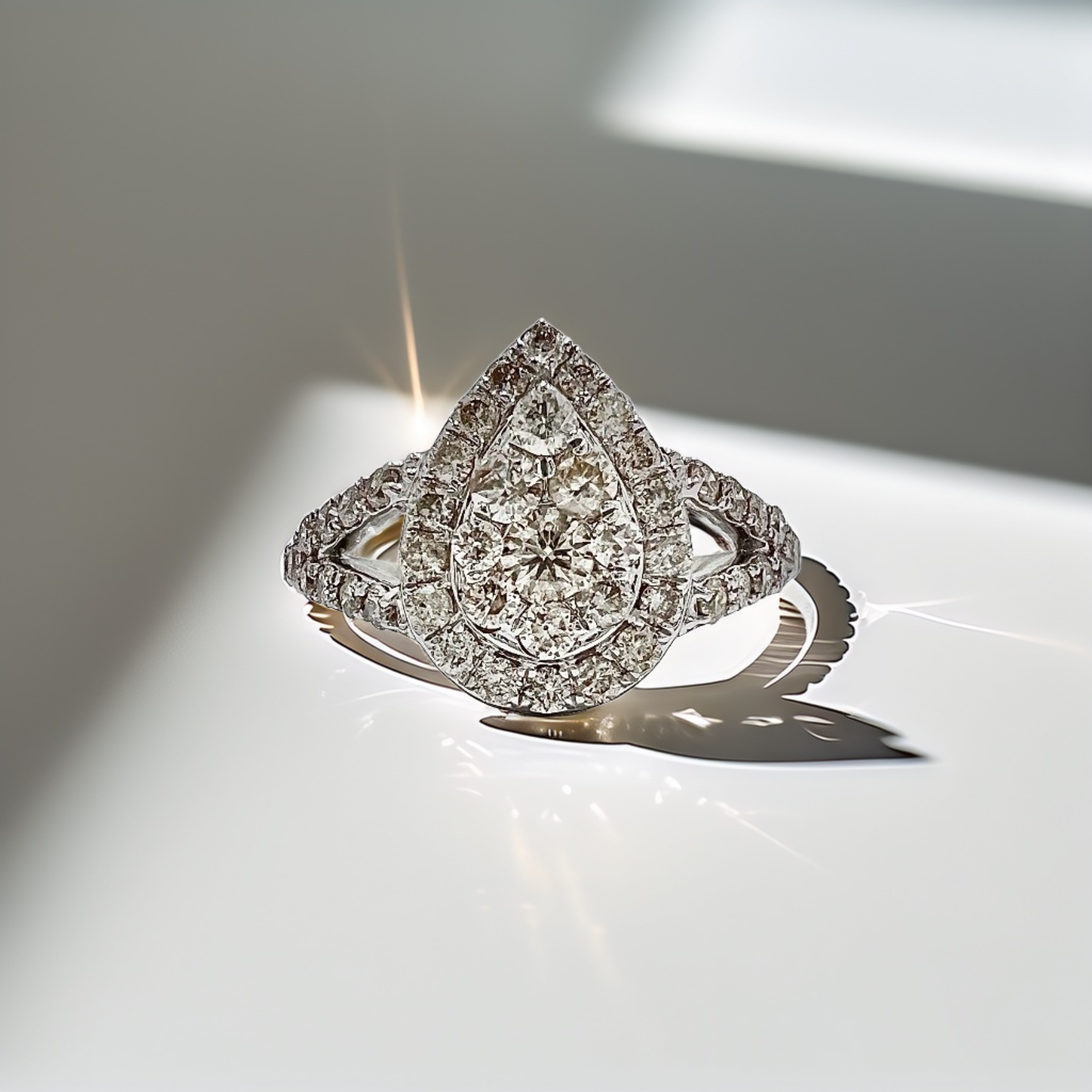 Teardrop Cluster Diamond Ring White Gold 1.33tcw