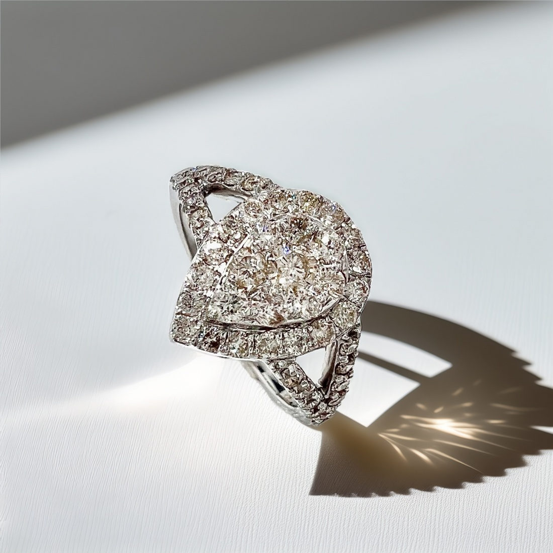 Teardrop Cluster Diamond Ring White Gold 1.33tcw