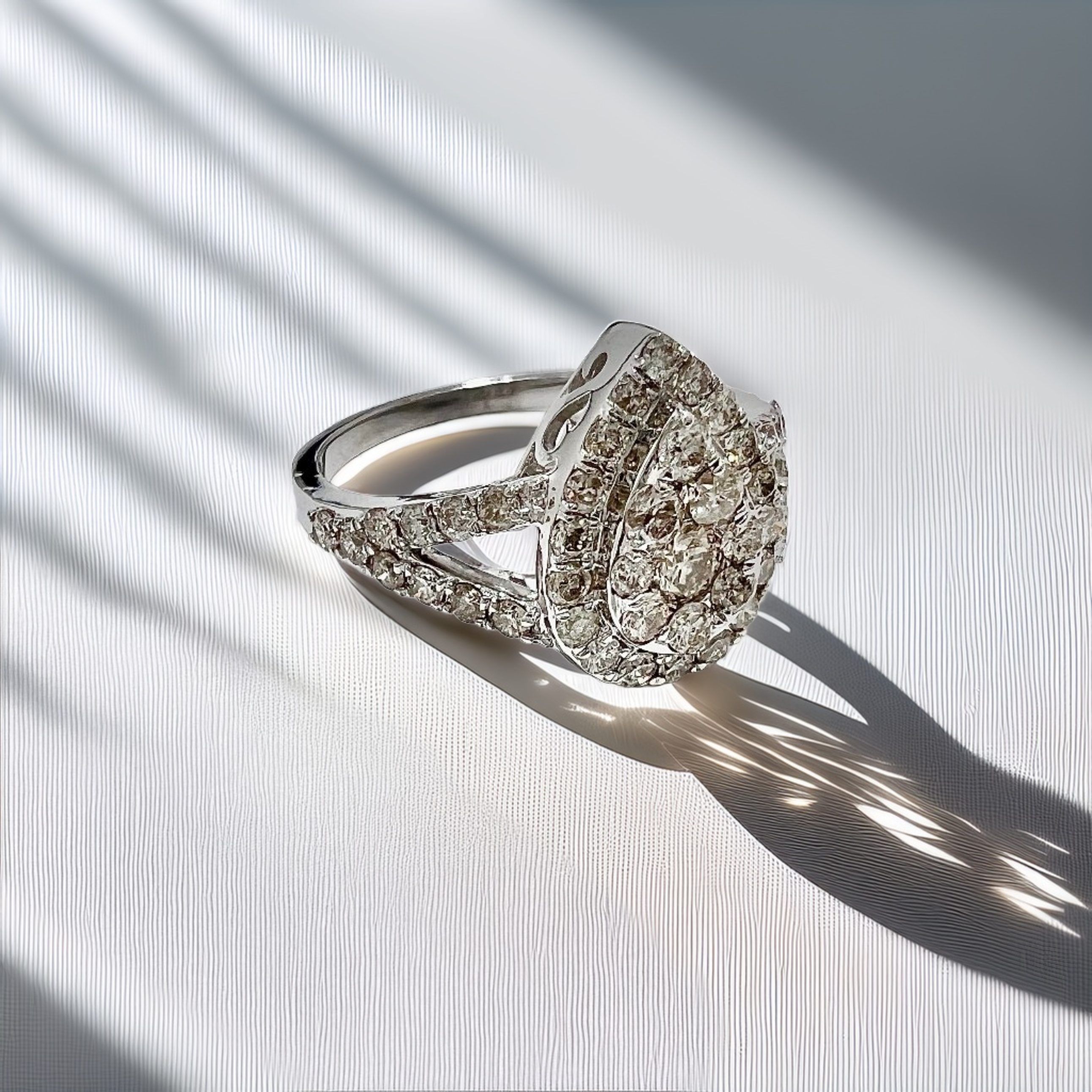 Teardrop Cluster Diamond Ring White Gold 1.33tcw