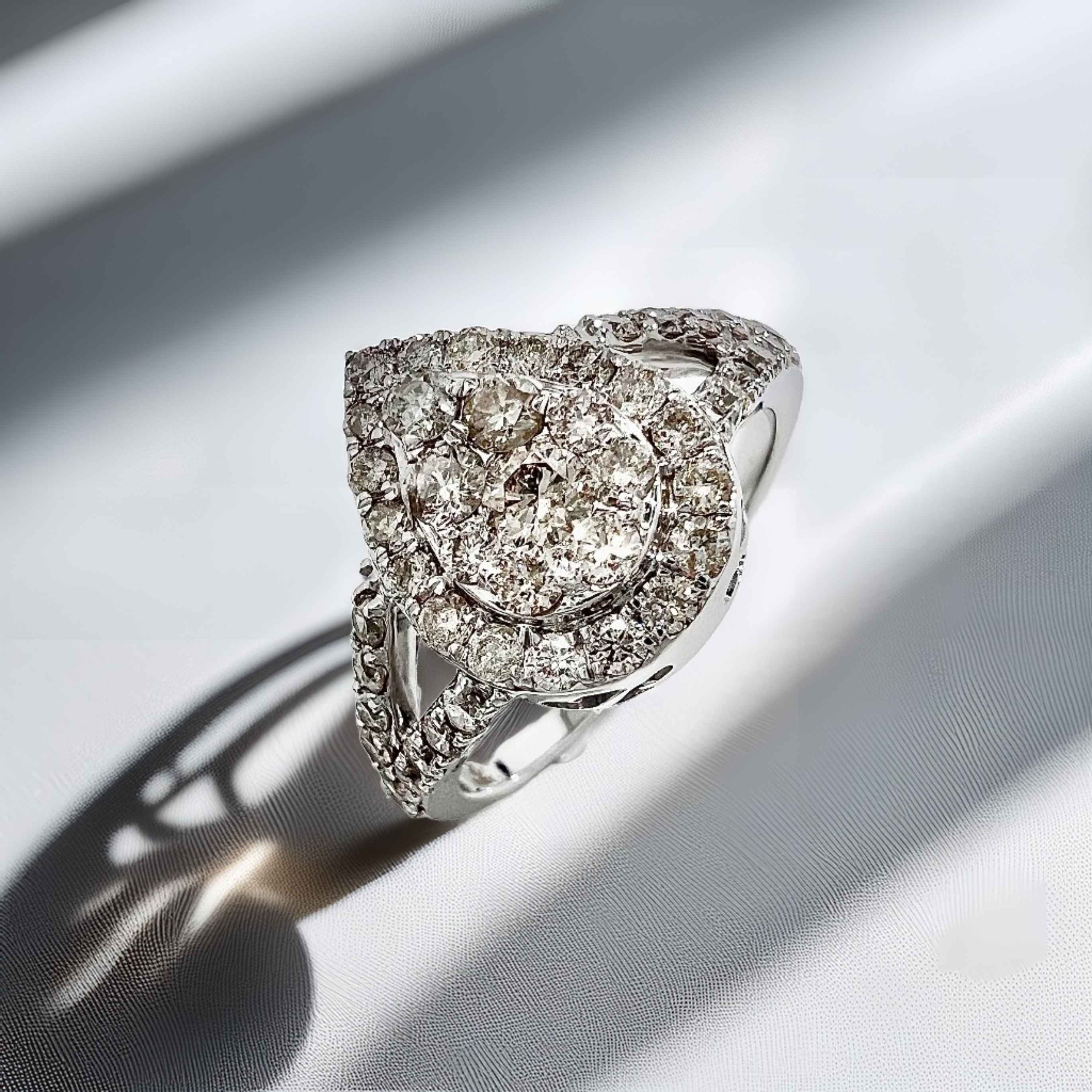 Teardrop Cluster Diamond Ring White Gold 1.33tcw