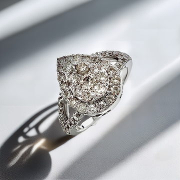 Teardrop Cluster Diamond Ring White Gold 1.33tcw