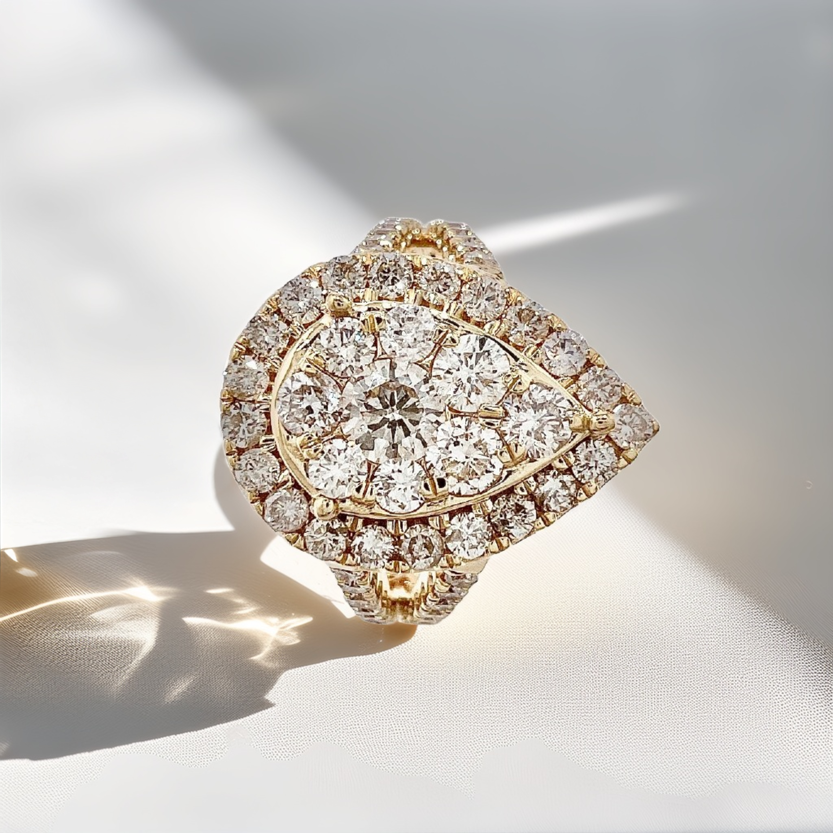 Teardrop Cluster Diamond Ring Yellow Gold 2.04tcw