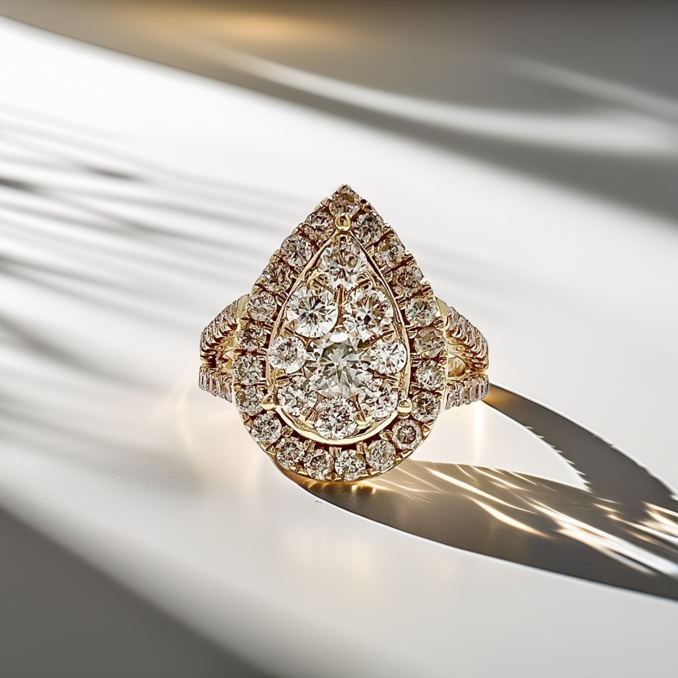 Teardrop Cluster Diamond Ring Yellow Gold 2.04tcw