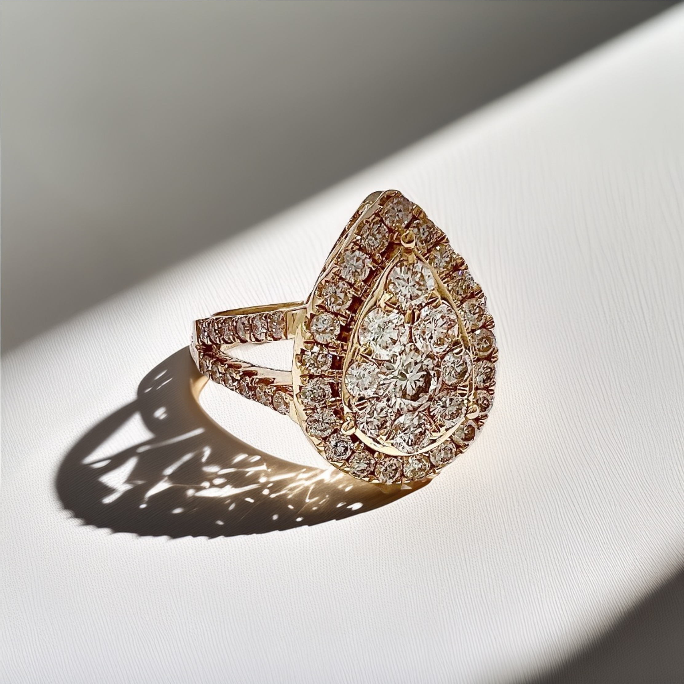 Teardrop Cluster Diamond Ring Yellow Gold 2.04tcw