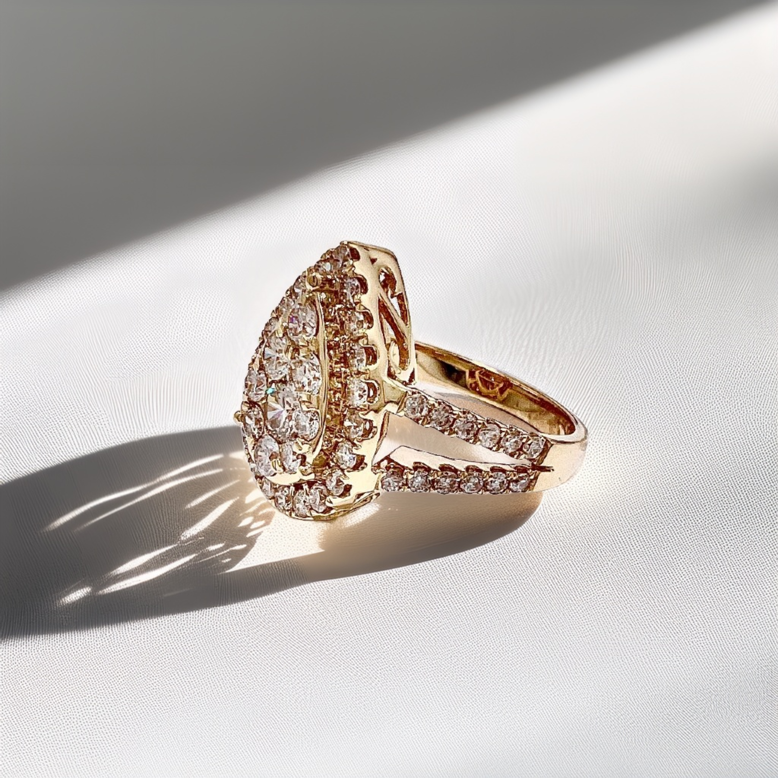 Teardrop Cluster Diamond Ring Yellow Gold 2.04tcw