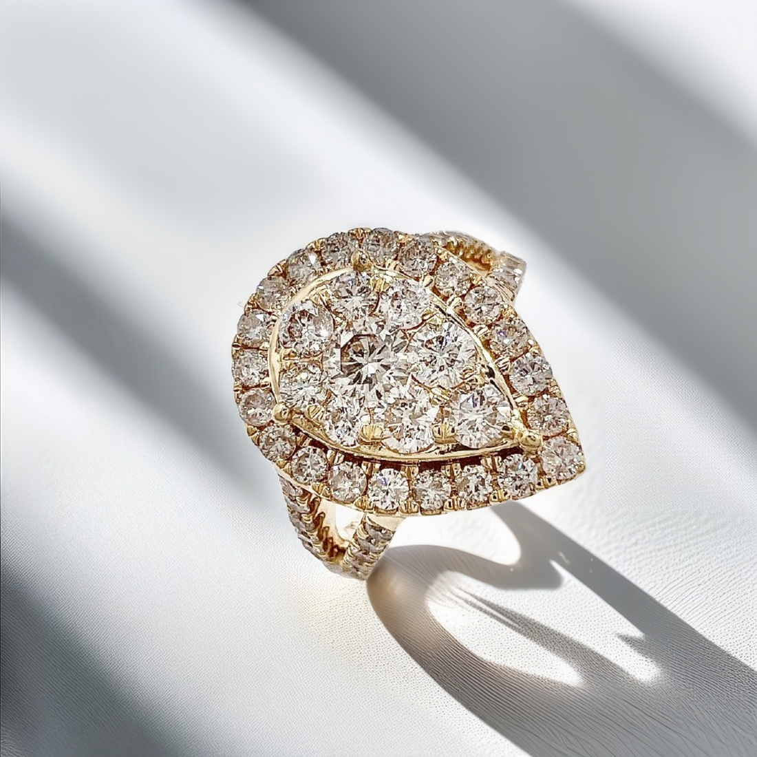 Teardrop Cluster Diamond Ring Yellow Gold 2.04tcw