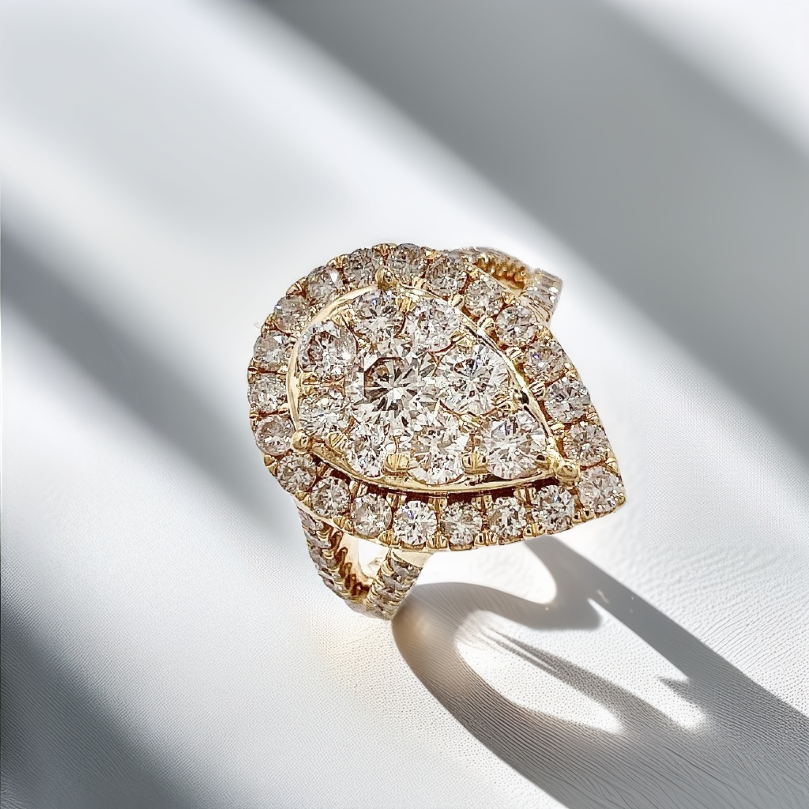 Teardrop Cluster Diamond Ring Yellow Gold 2.04tcw