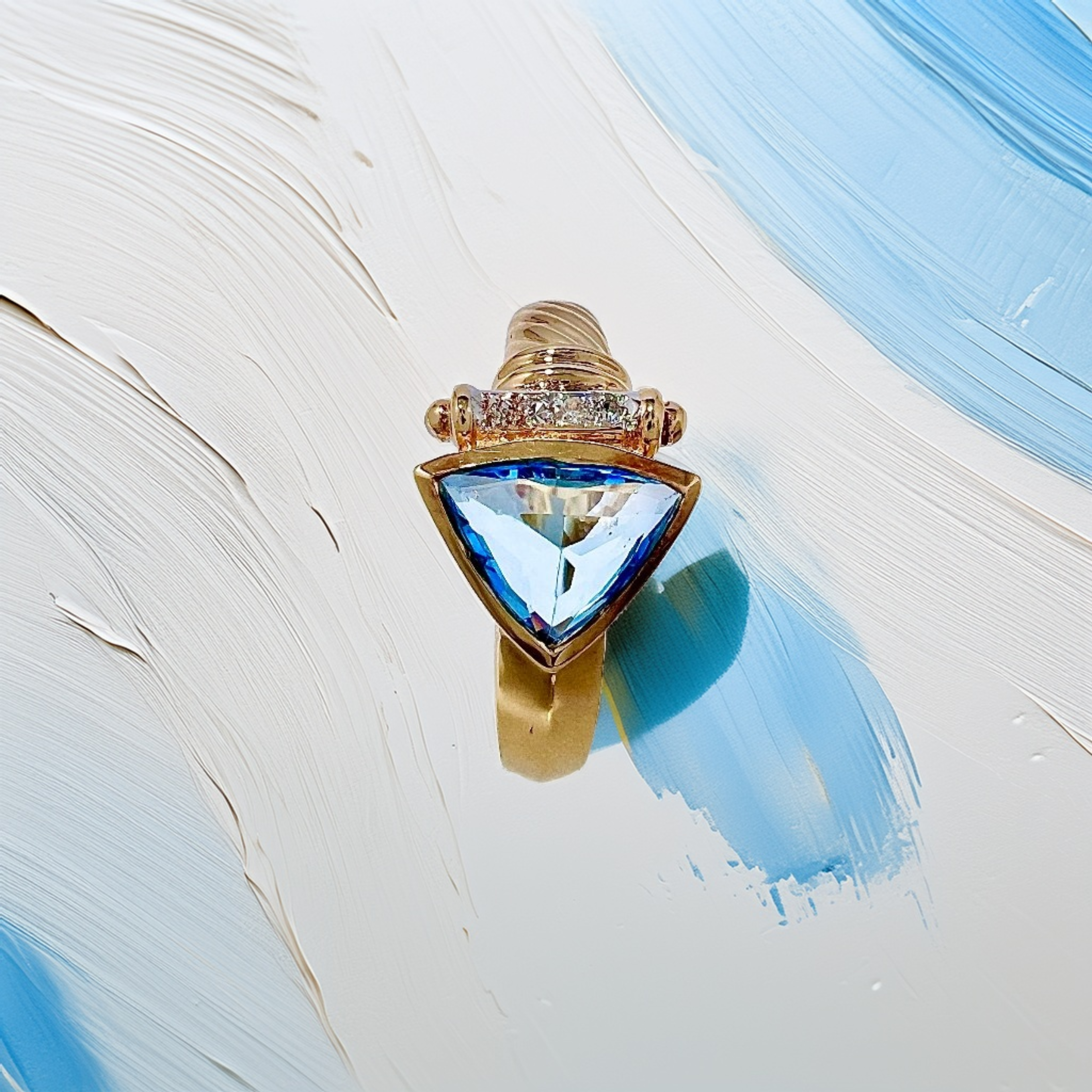 Trillion-Cut Blue Topaz Diamond Ring