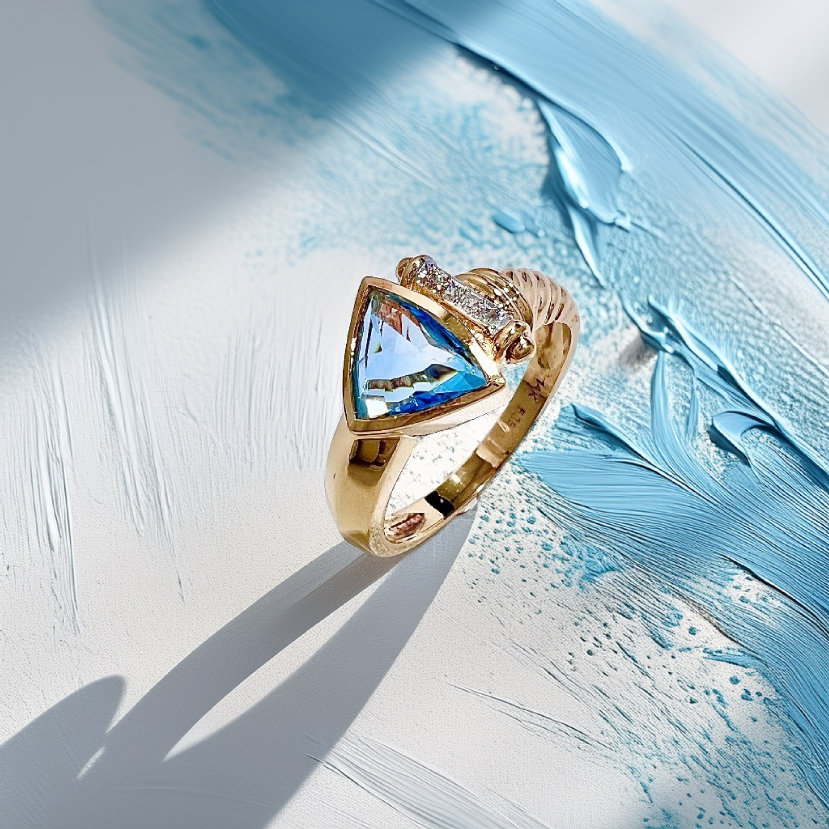 Trillion-Cut Blue Topaz Diamond Ring