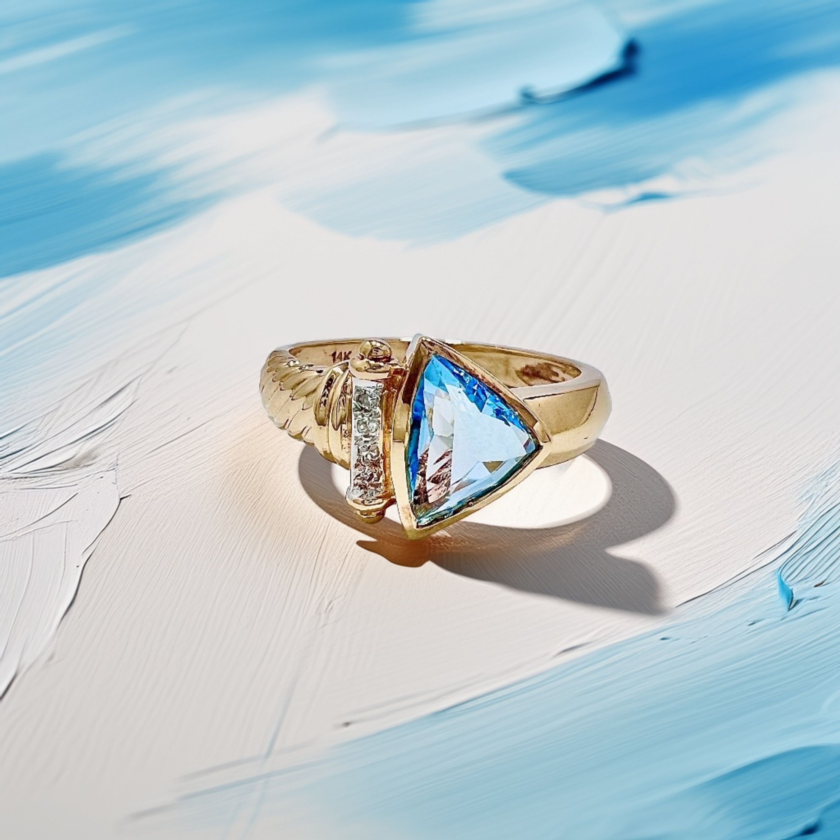 Trillion-Cut Blue Topaz Diamond Ring
