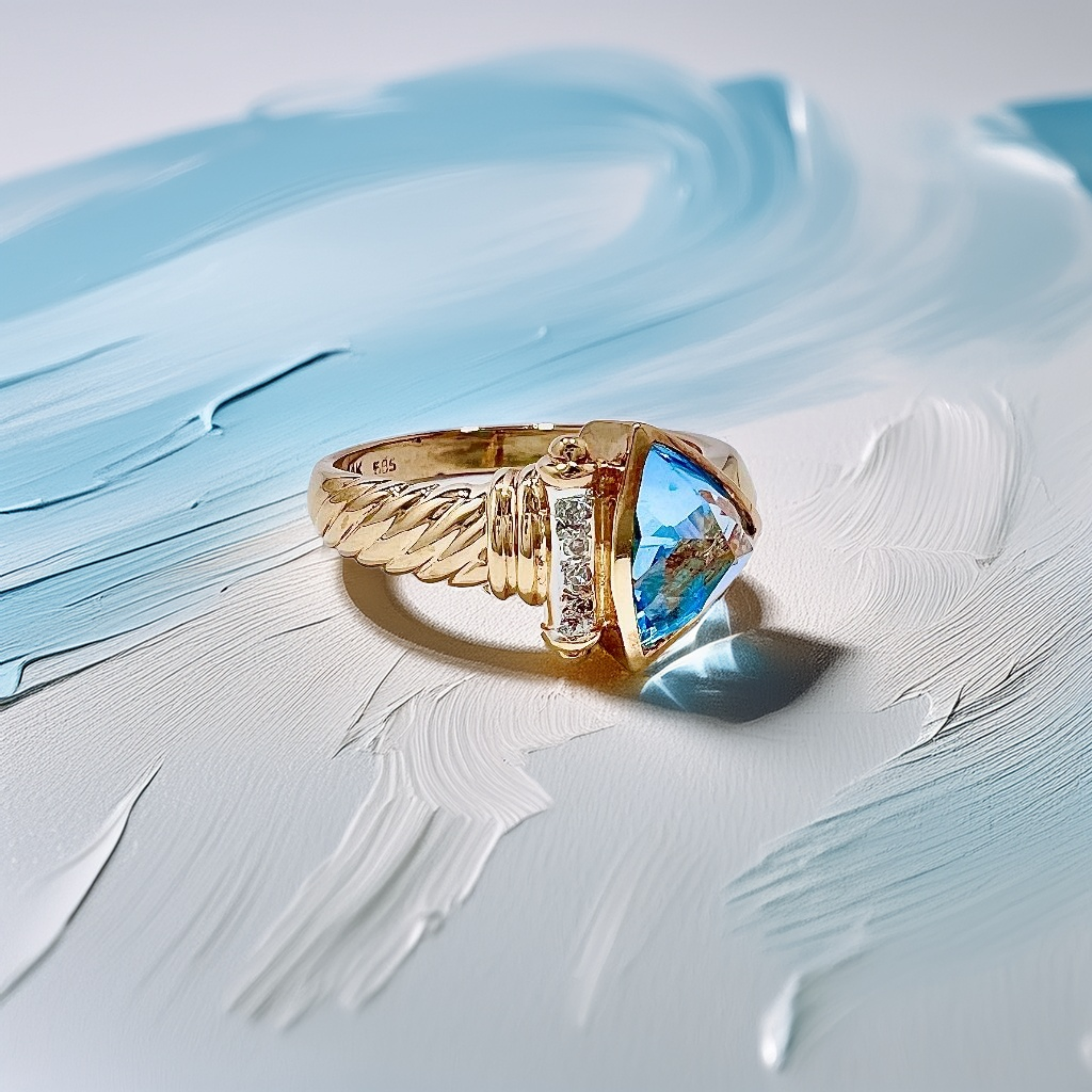 Trillion-Cut Blue Topaz Diamond Ring