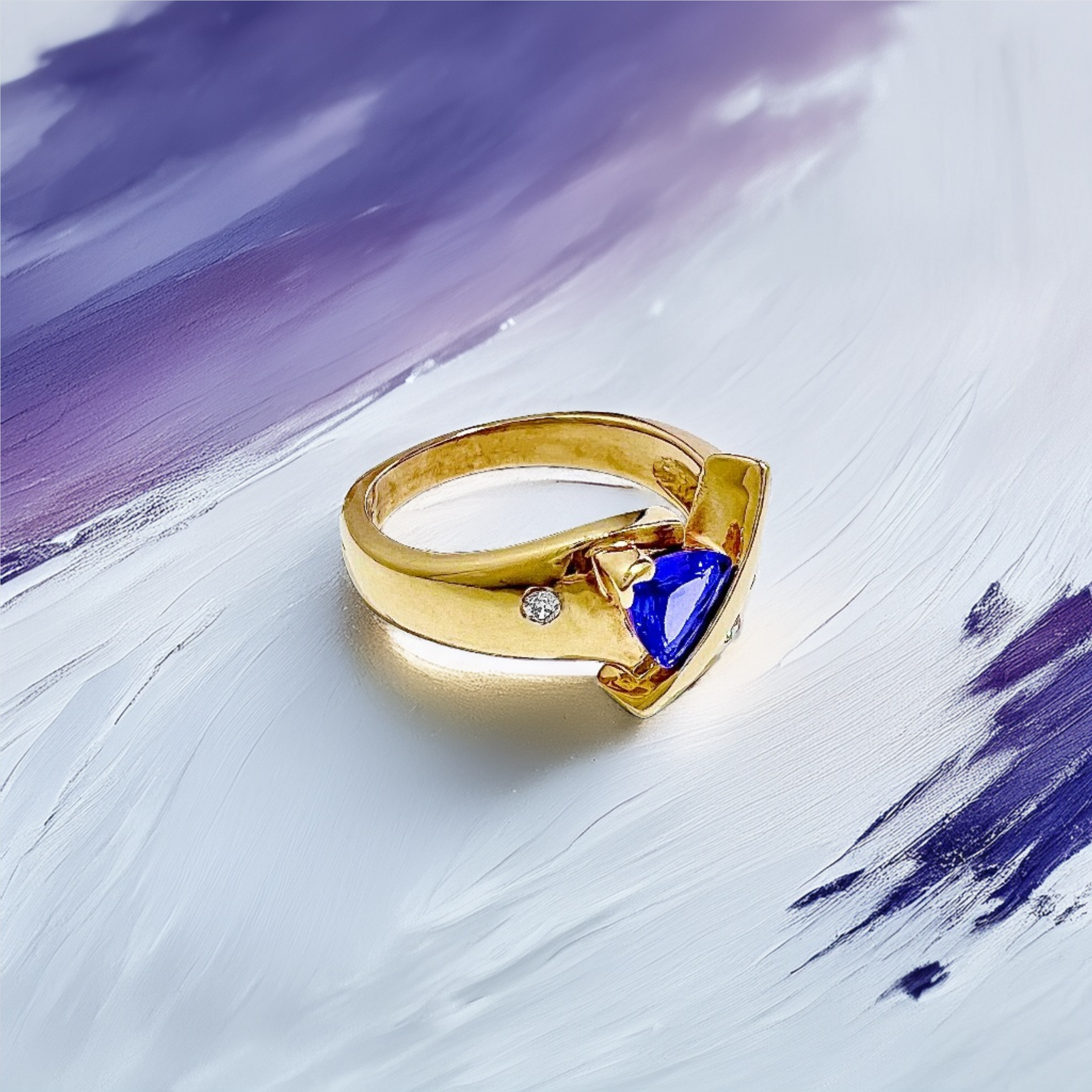 Trillion-Cut Tanzanite Diamond Ring