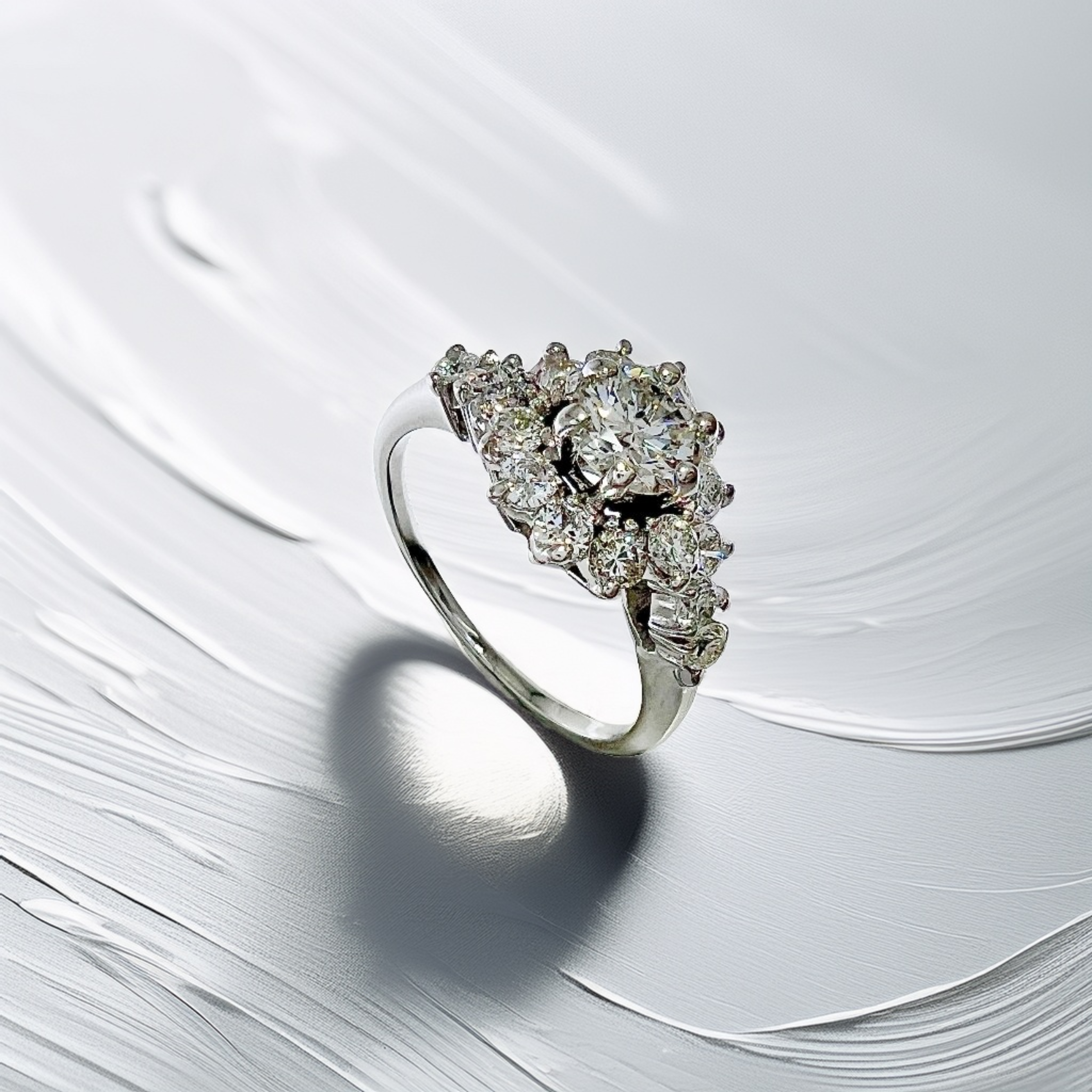 Cluster Diamond Engagement Ring White Gold 1.60tcw