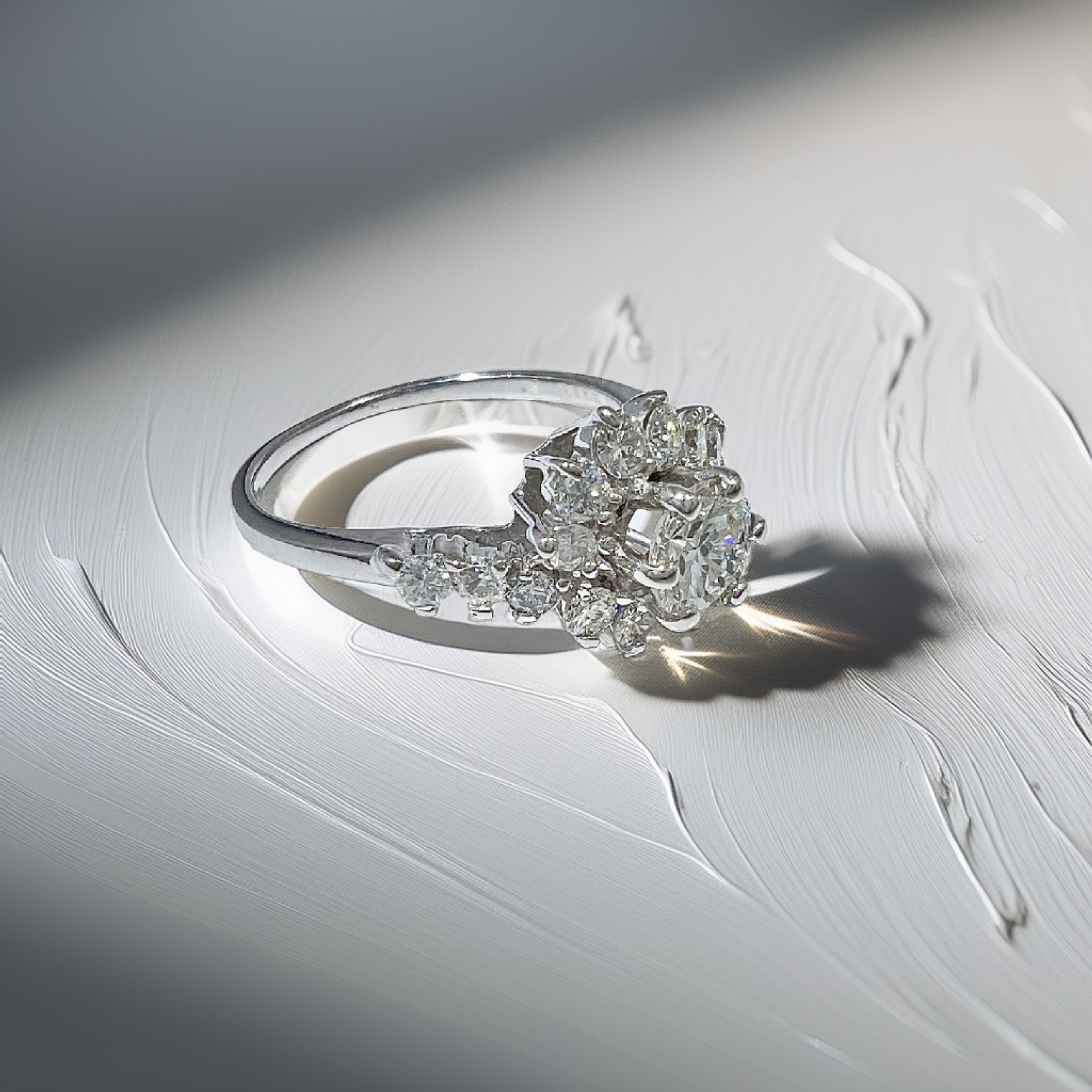 Cluster Diamond Engagement Ring White Gold 1.60tcw