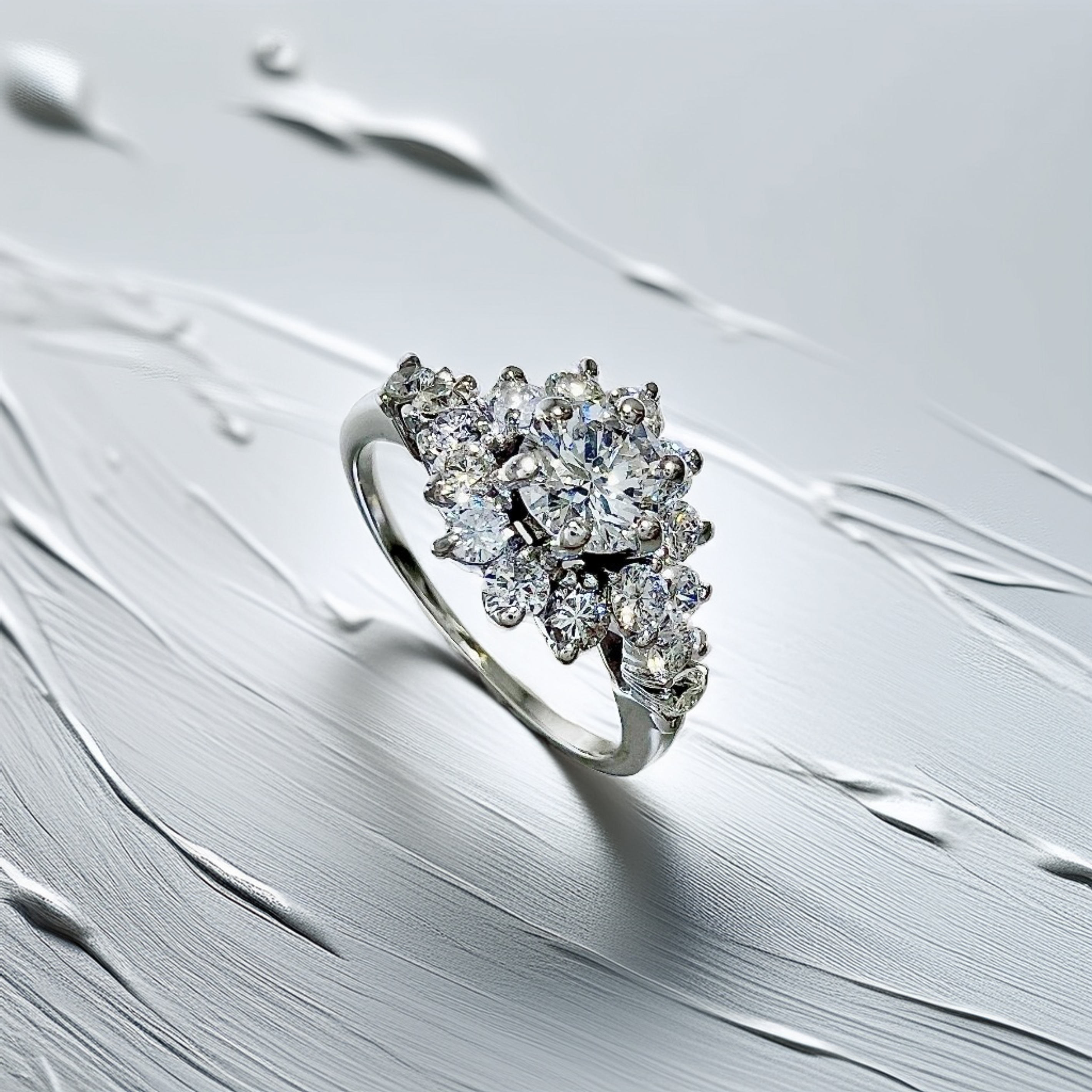 Cluster Diamond Engagement Ring White Gold 1.60tcw