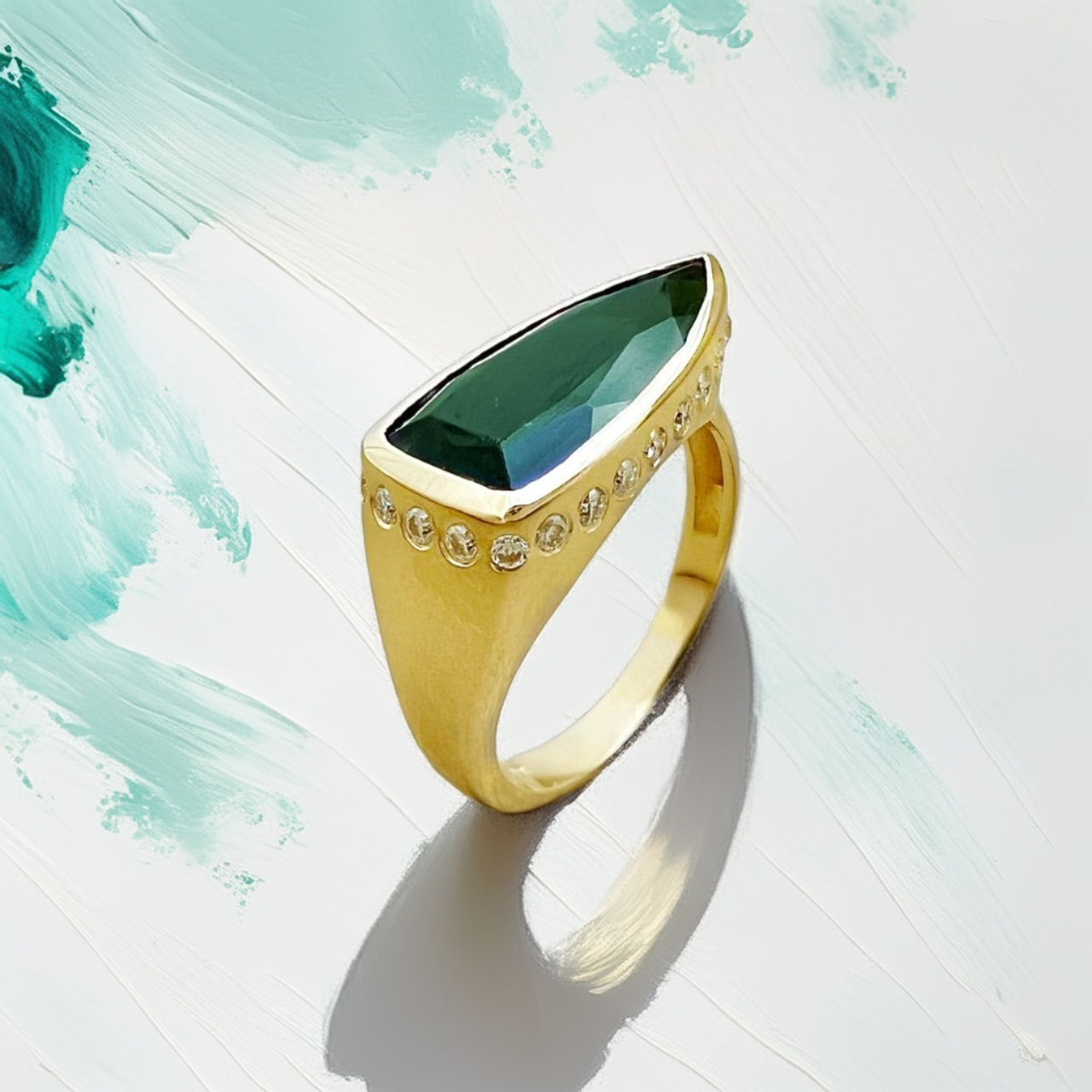 Spear-Cut Green Tourmaline Ring 3.92tcw