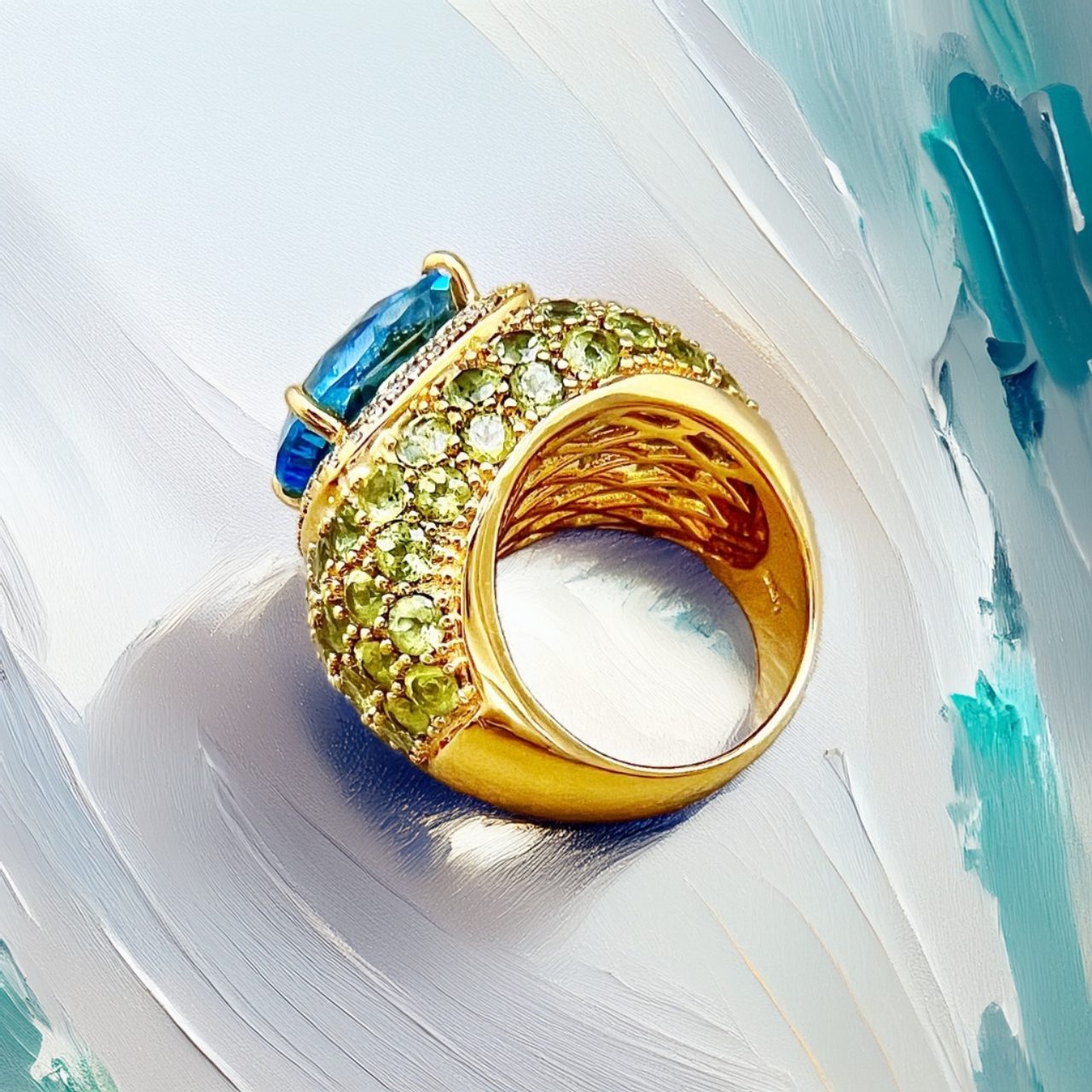 Blue Topaz And Peridot Cocktail Ring