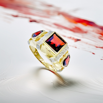 Square & Heart-Cut Garnet Diamond Ring