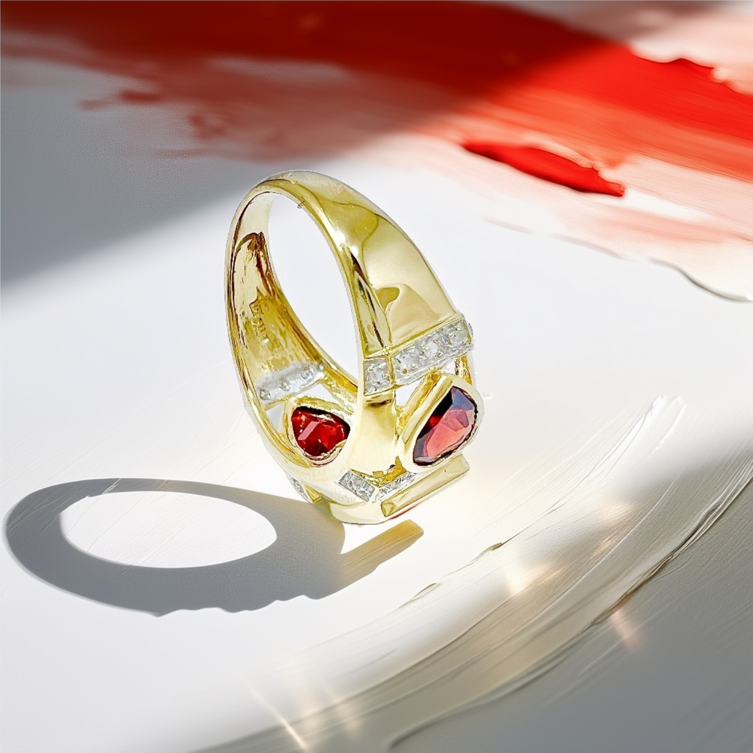 Square & Heart-Cut Garnet Diamond Ring