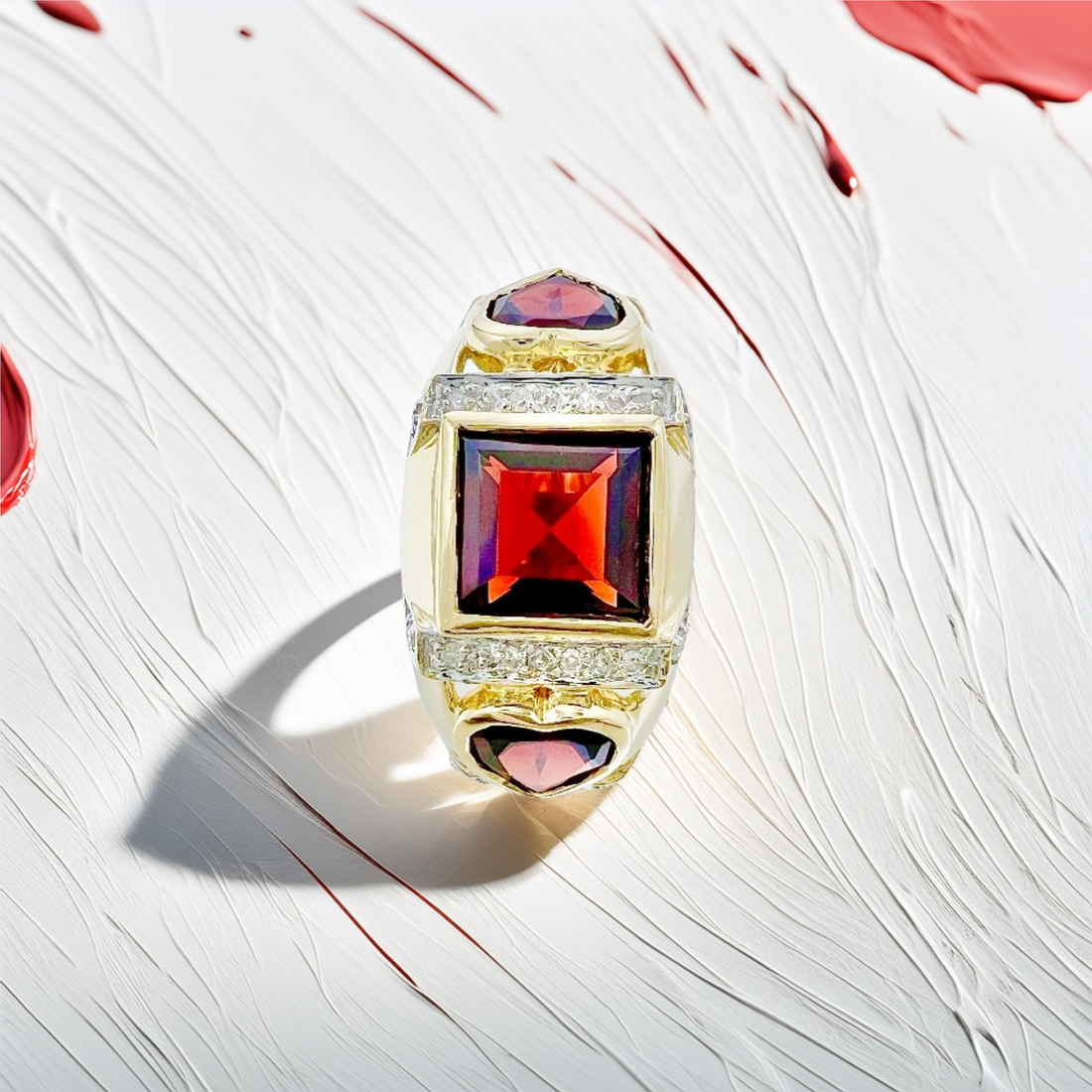 Square & Heart-Cut Garnet Diamond Ring