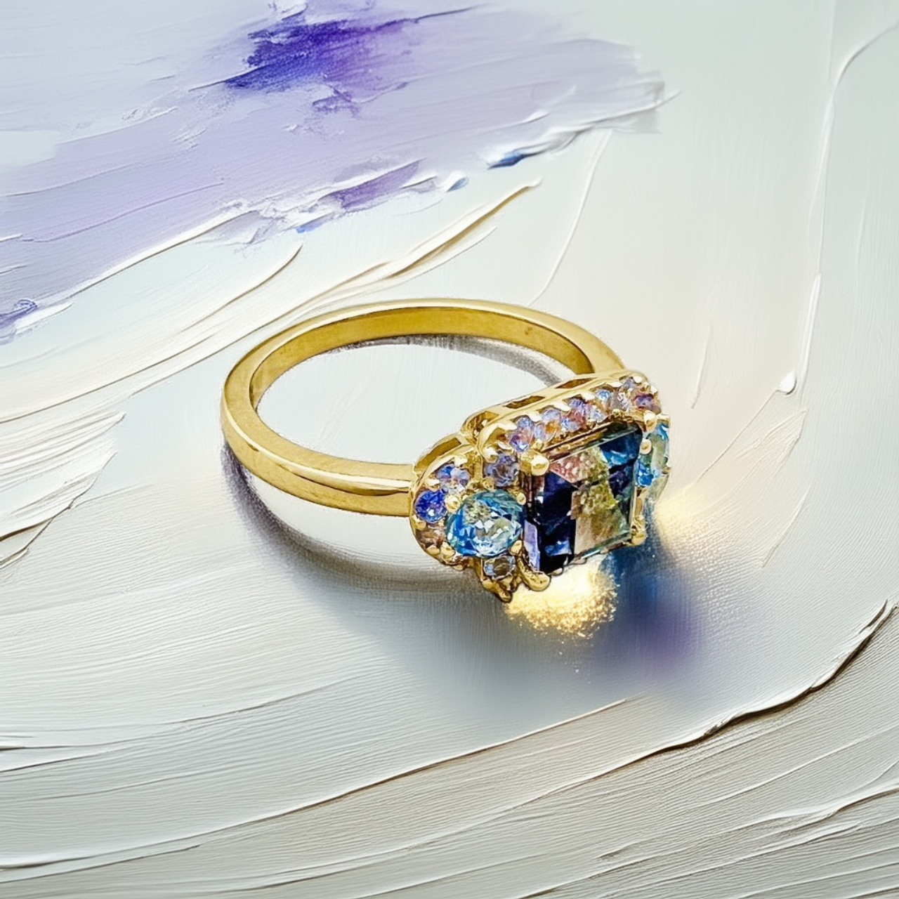 Purple Blue Tourmaline Ring Aquamarine & Tanzanite