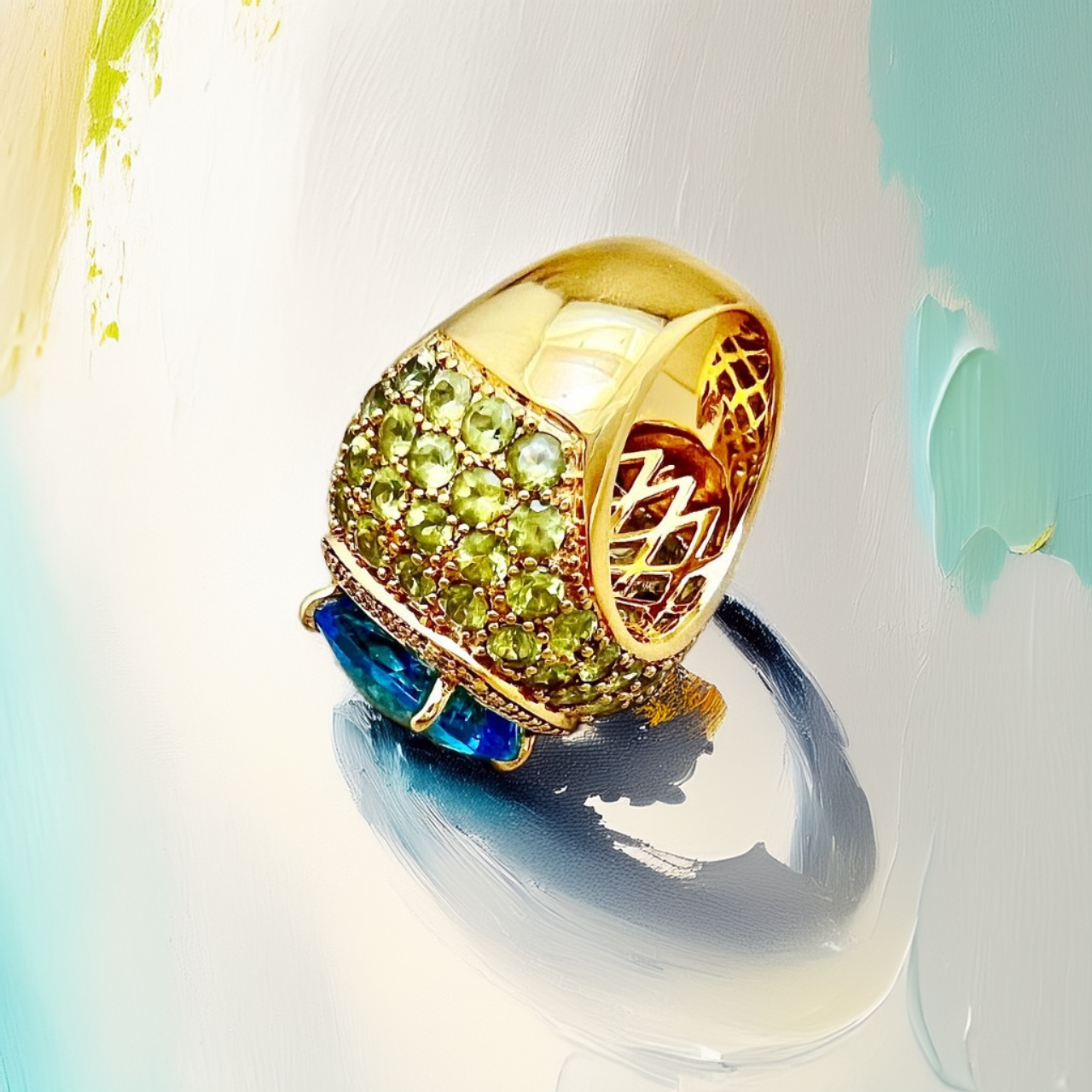 Blue Topaz And Peridot Cocktail Ring