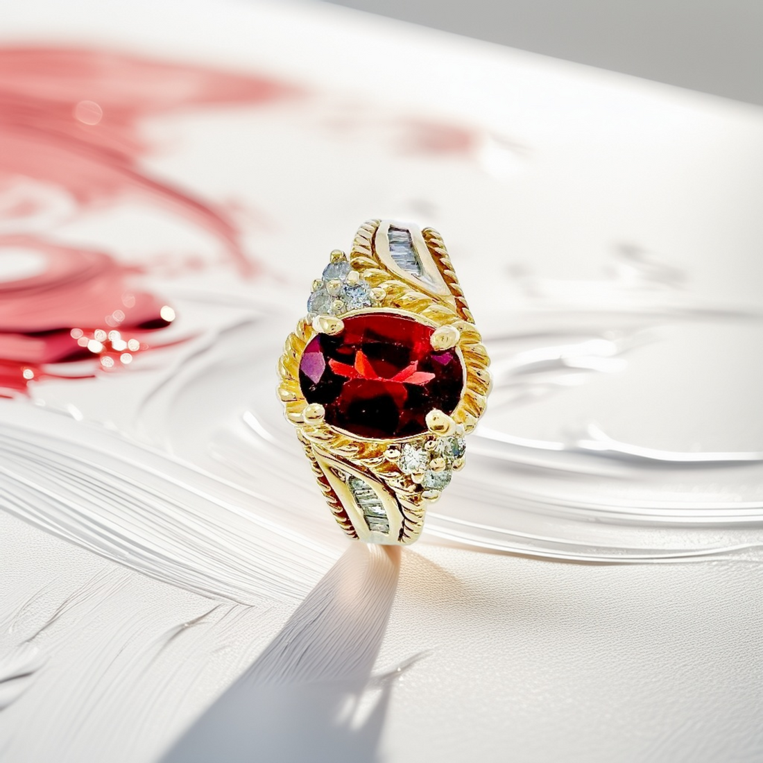Oval Garnet Vintage Diamond Ring